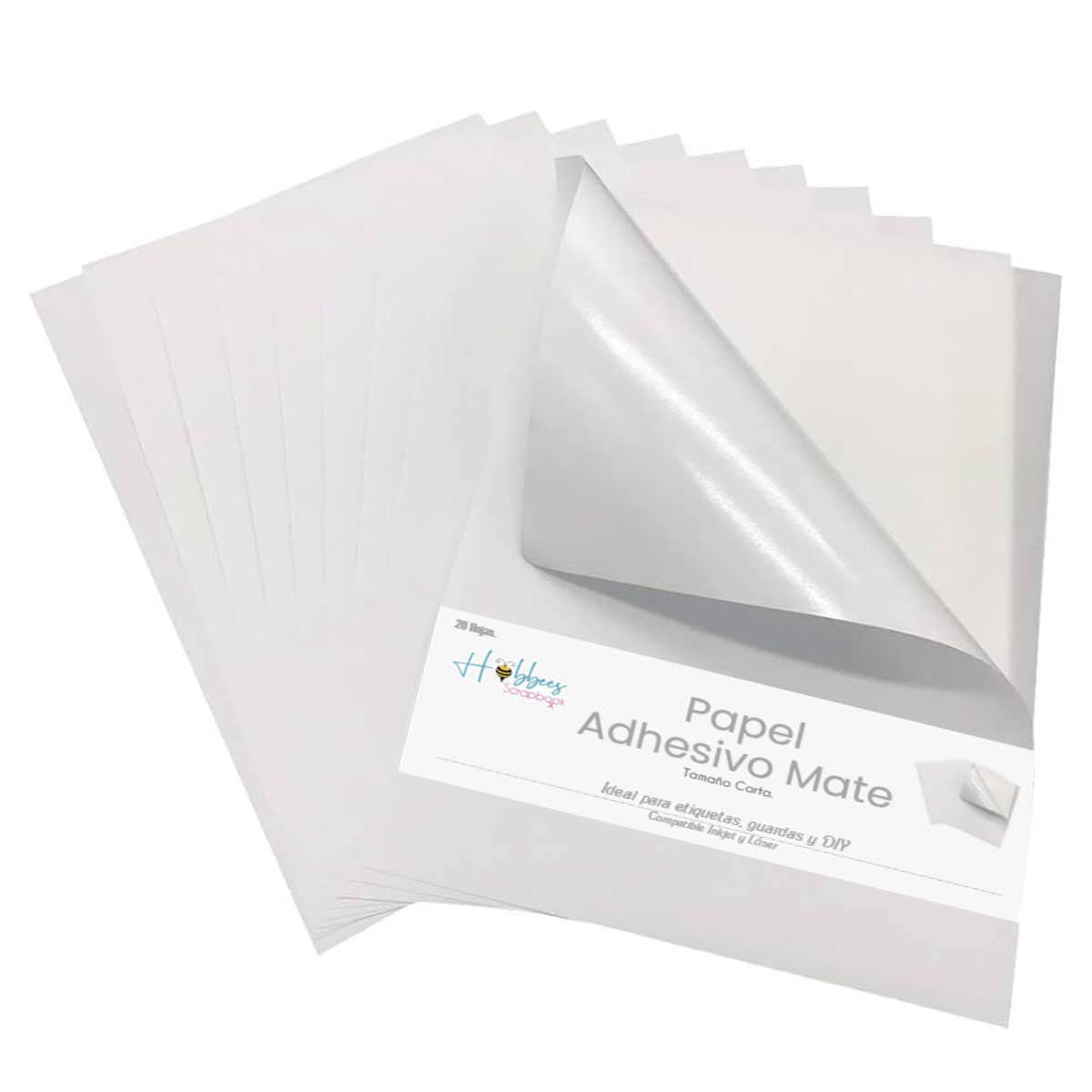 20 Hojas de Papel Adhesivo Blanco Mate Tamaño Carta Encuadernacion Hobbees