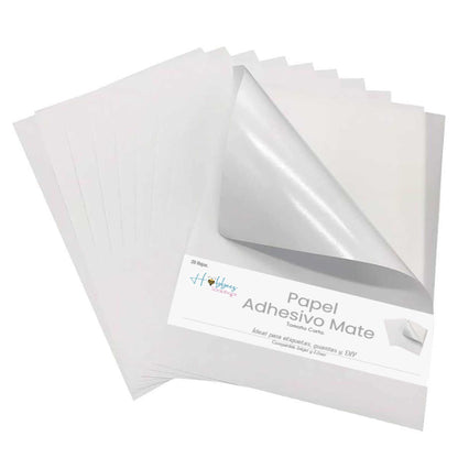 20 Hojas de Papel Adhesivo Blanco Mate Tamaño Carta Encuadernacion Hobbees