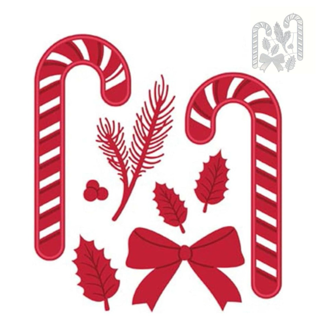 Suajes o Troqueles de Bastones Navideños con Moño y Hojas Dados de Corte / Suajes / Troqueles Hobbees