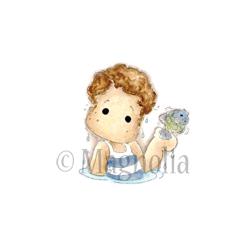 Edwin Catching Fish Cling Stamp / Sello Cling Niño con Pez Sellos Magnolia