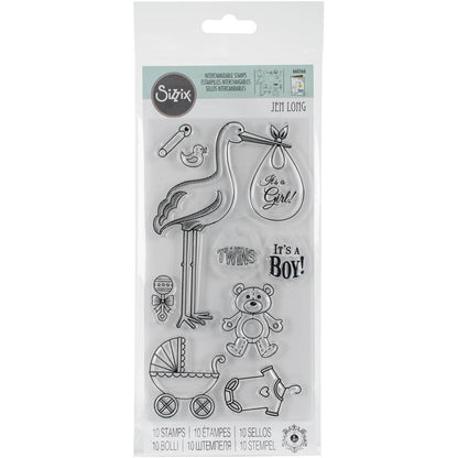 Sizzix Clear Stamps Stork Announcements /  Sellos de Bebé descontinuado Sizzix