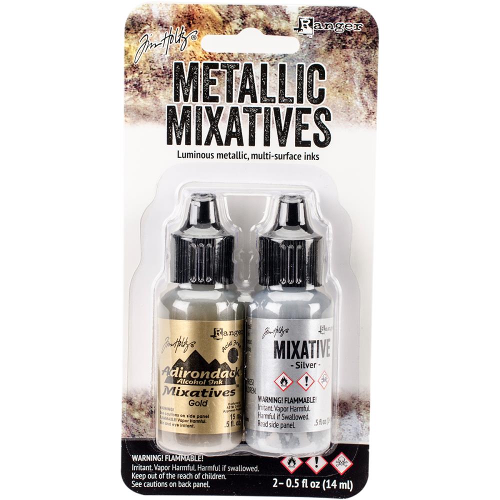 Tim Holtz Alcohol Ink Metallic Mixatives Gold &amp; Silver / Tintas de Alcóhol para Acabados Metálicos Tintas Ranger