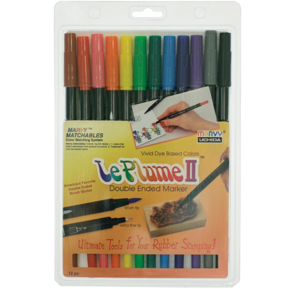 Le Plume II Double-Ended Markers 12/Pkg Primary / Set de Plumones Doble Punta para Sellos Descontinuado Marvy Uchida