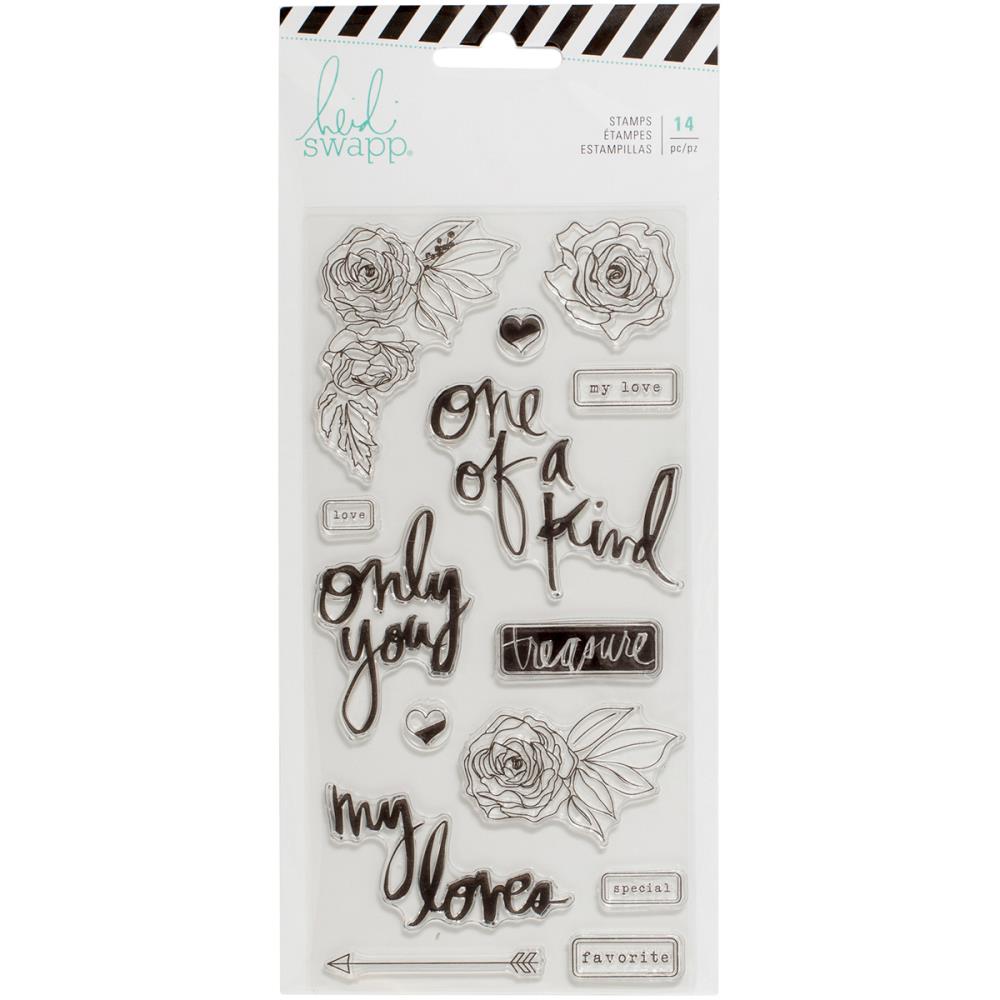 Only You Words &amp; Icons Clear Stamps / Sellos de Polímero de Flores y Frases Descontinuado Heidi Swapp