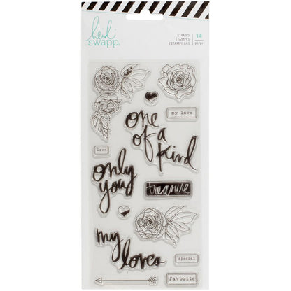 Only You Words &amp; Icons Clear Stamps / Sellos de Polímero de Flores y Frases Descontinuado Heidi Swapp