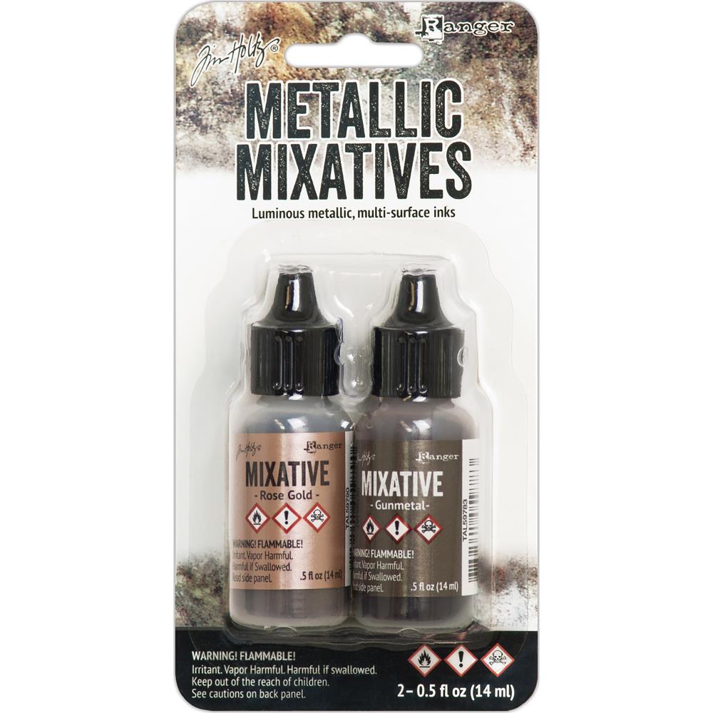 Tim Holtz Alcohol Ink Metallic Mixatives Rose Gold &amp; Gunmetal / Tintas de Alcóhol para Acabados Metálicos Tintas Ranger