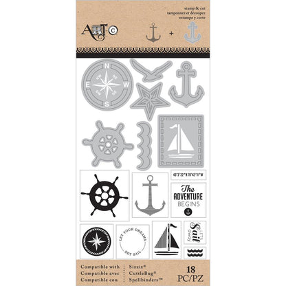 Nautical Stamp &amp; Die Set / Sellos y Suajes Nautico Dados de Corte / Suajes / Troqueles Pebbles