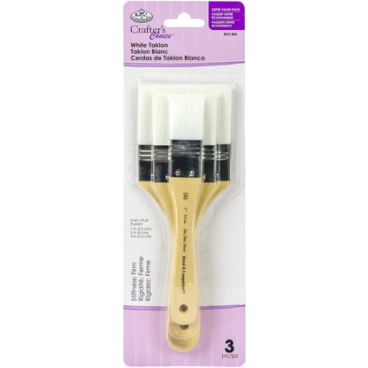 White Taklon Flat Brush Set / Set 3 Brochas Cerdas Sintéticas Pinceles y Brochas Royal Langnickel