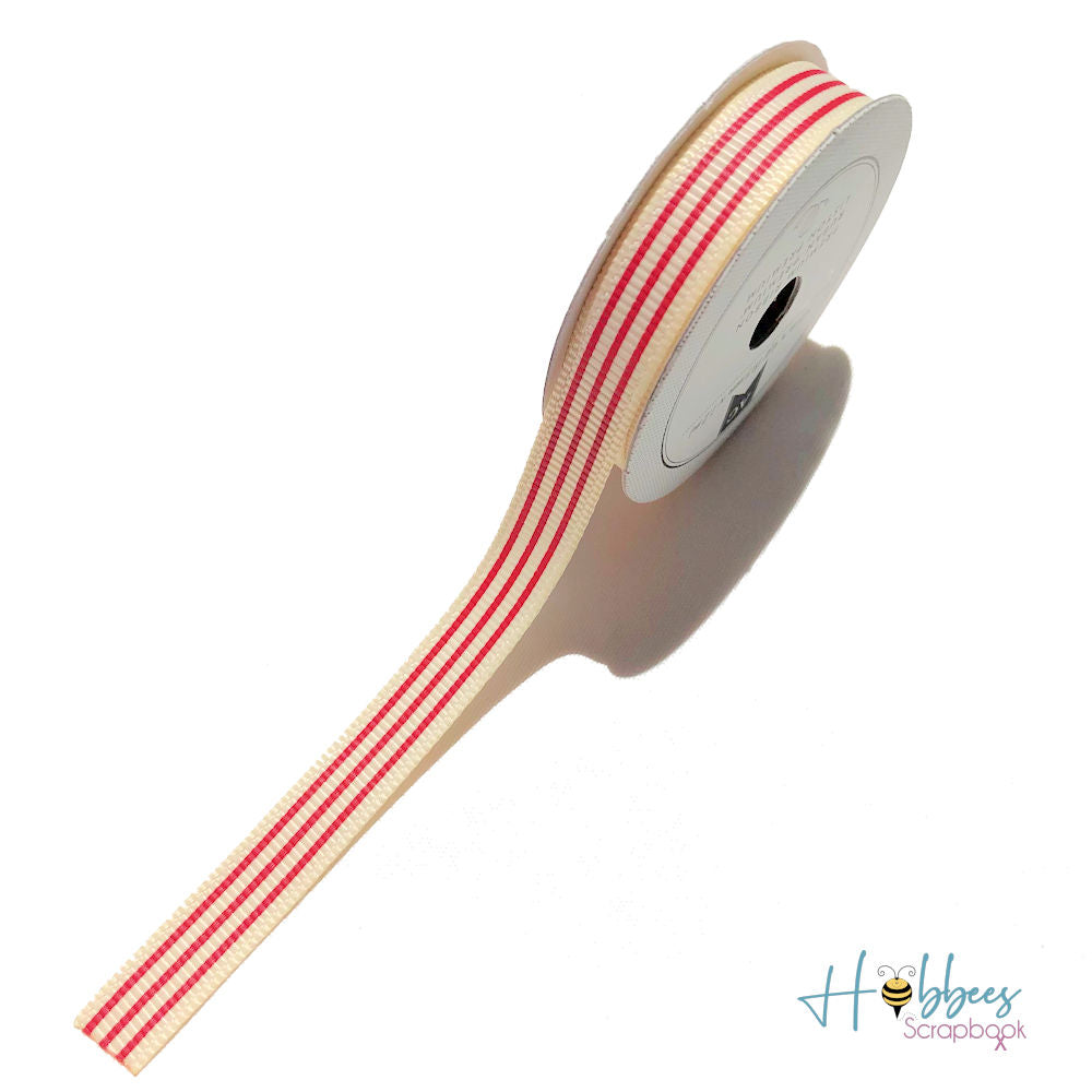 Listón de Tela Decorativo Importado Rayas Rojas Descontinuado American Crafts