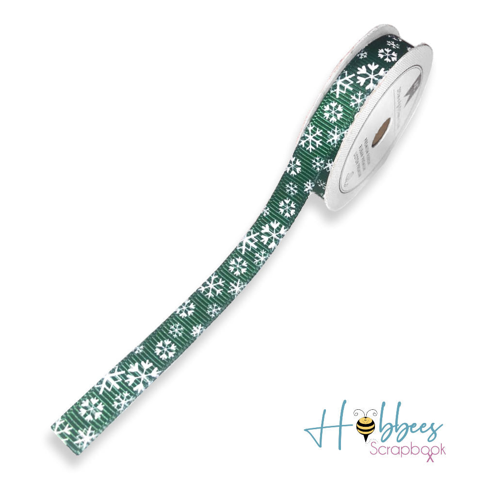 Listón de Tela Decorativo Importado Verde Copos de Nieve Descontinuado American Crafts