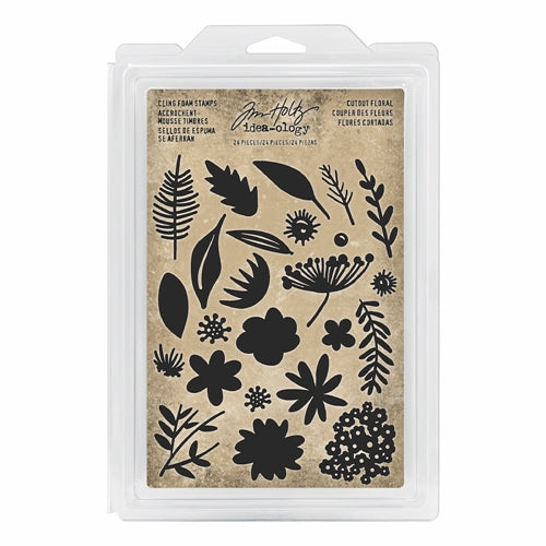 Tim Holtz Script Coutout Floral Cling Foam Stamps / Sellos de Flores y Hojas Descontinuado Tim Holtz