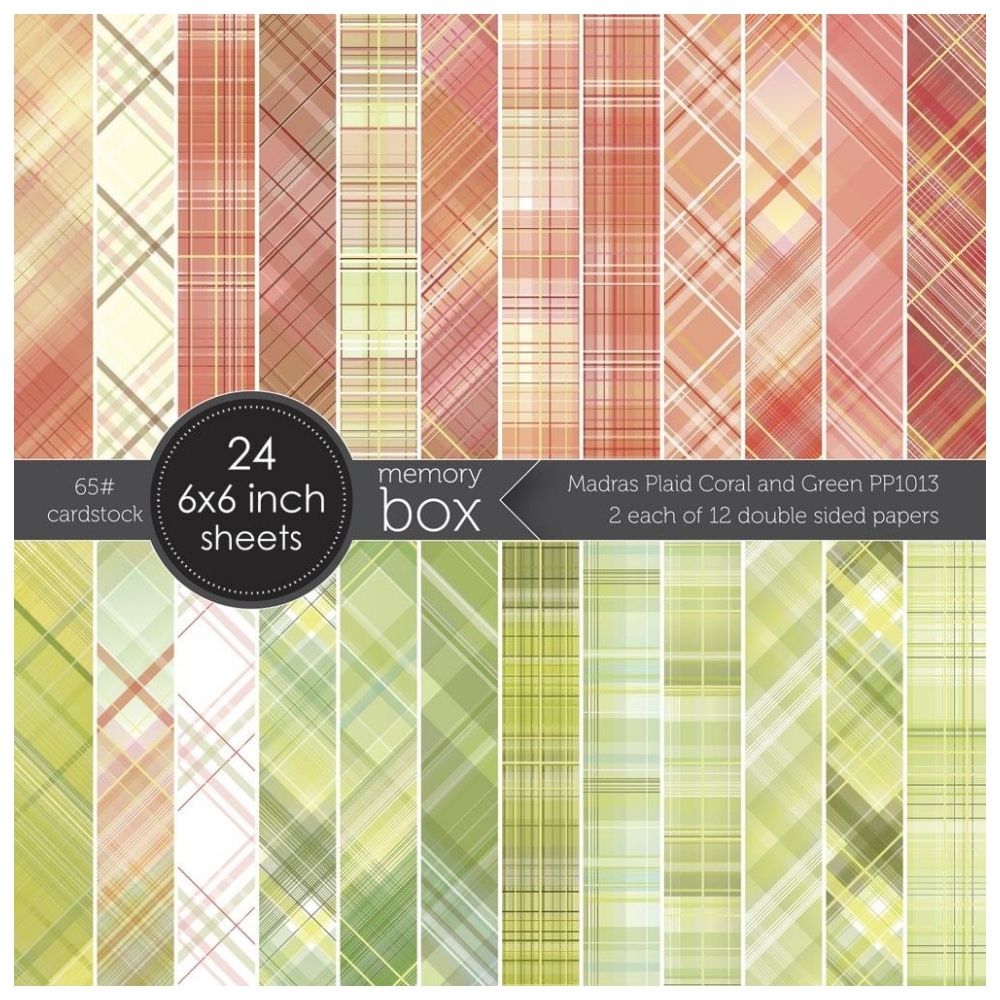 Madras Plaid Coral &amp; Green 6&quot; / Block de Cartulina Tartán Coral y Verde Papel Memory Box