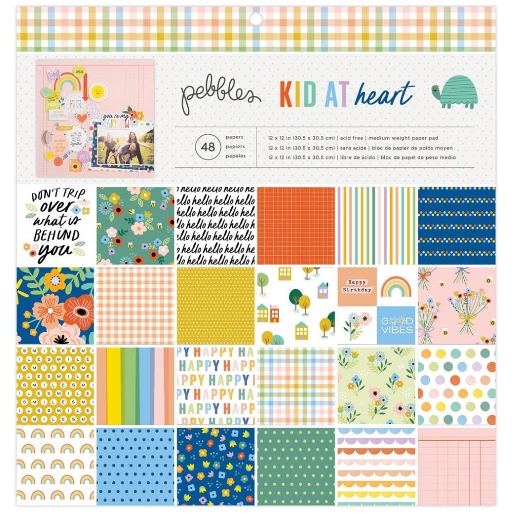 Kid At Heart Paper Pad 12 x 12&quot; / Block de Papel Flores y Frases Papel Pebbles