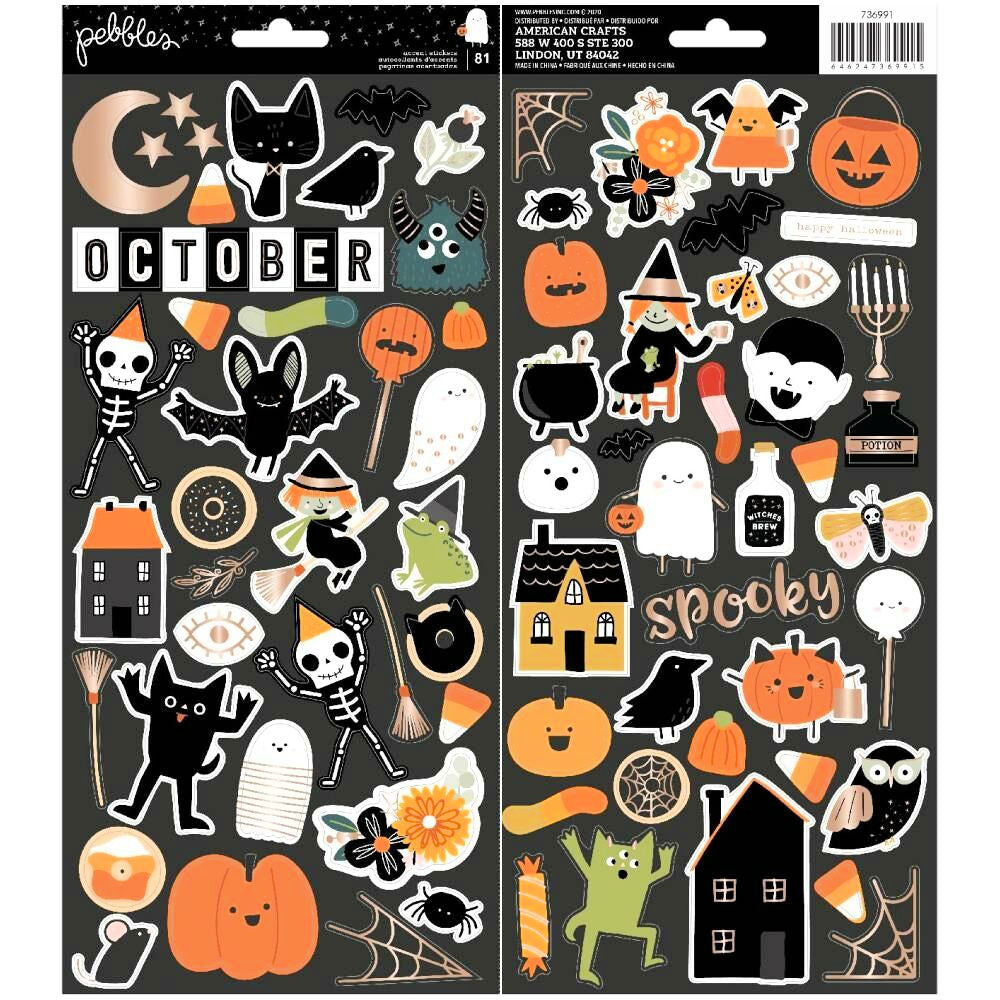 Paper Stickers Spoooky / 91 Estampas Halloween Descontinuado Pebbles