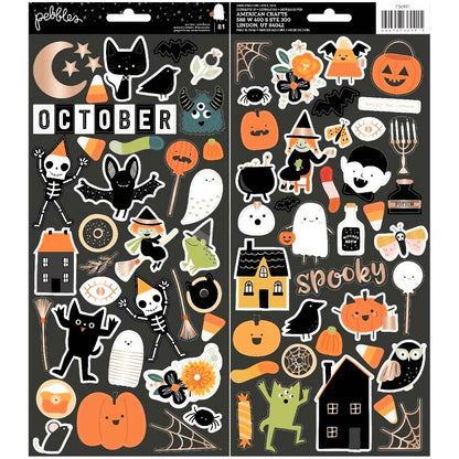 Paper Stickers Spoooky / 91 Estampas Halloween Descontinuado Pebbles