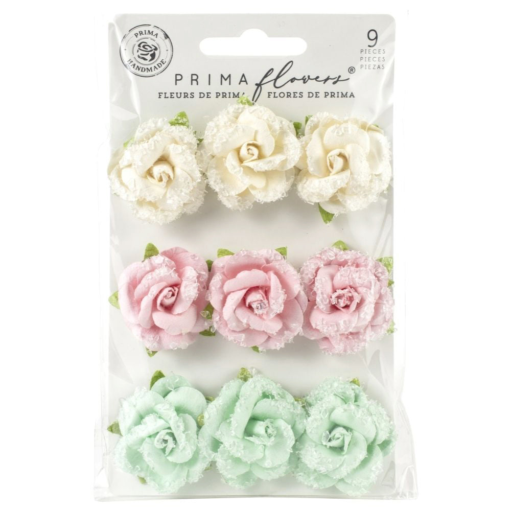 Mulberry Paper Flowers Fluffy Candy / 9 Flores de Papel Adornos / Embellishments Prima Marketing