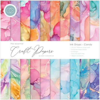 Ink Drops Paper Pack Candy / Papel Doble Cara Tonos Claros Papel Craft Consortium
