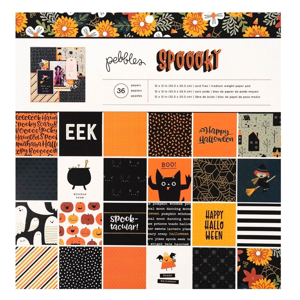 Spoooky Paper Pad 12 x 12&quot; / Block de Halloween Papel Pebbles