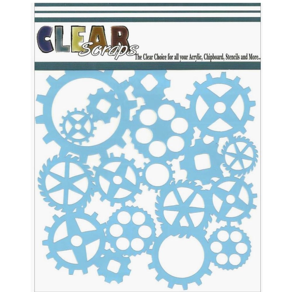 Gears Stencil/ Esténcil Engranes Descontinuado Clear Scraps