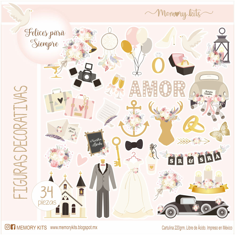 Kit de Papel Cartulina Felices para Siempre Descontinuado Memory Kits