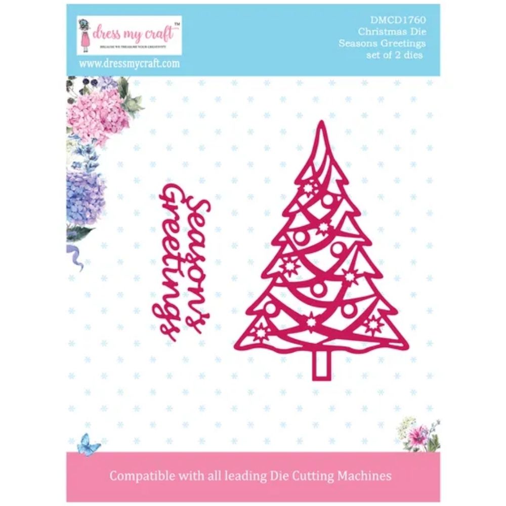 Seasons Greetings Die / Suaje Árbol de Navidad Dados de Corte / Suajes / Troqueles Dress My Craft