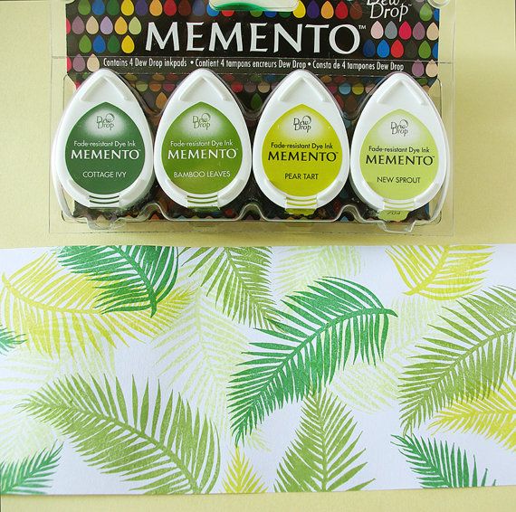 Memento Dew Drop Greenhouse / Paquete de 4 Tintas Memento Verdes Tintas TSUKINEKO