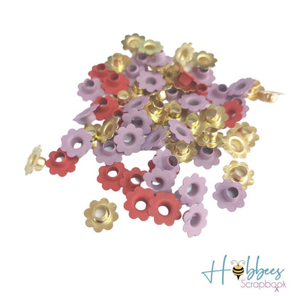 Ojillos de Flores Colores Lila, Rojo y Dorado Adornos / Embellishments Hobbees