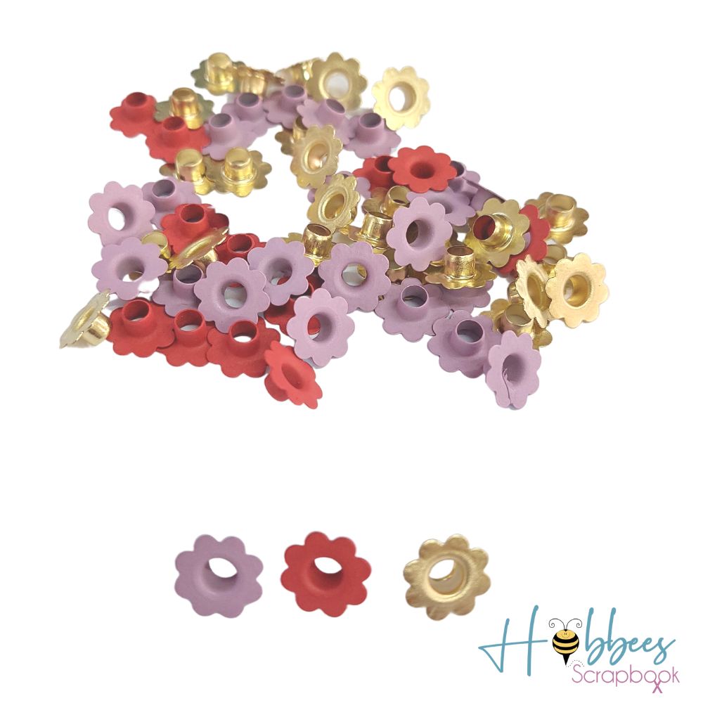 Ojillos de Flores Colores Lila, Rojo y Dorado Adornos / Embellishments Hobbees