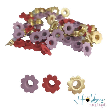 Ojillos de Flores Colores Lila, Rojo y Dorado Adornos / Embellishments Hobbees