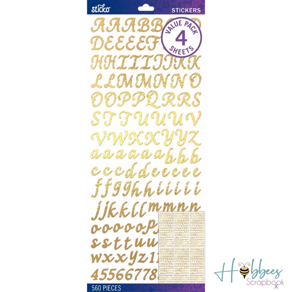 Gold Foil Script Stickers / Estampas Alfabeto de Foil Dorado