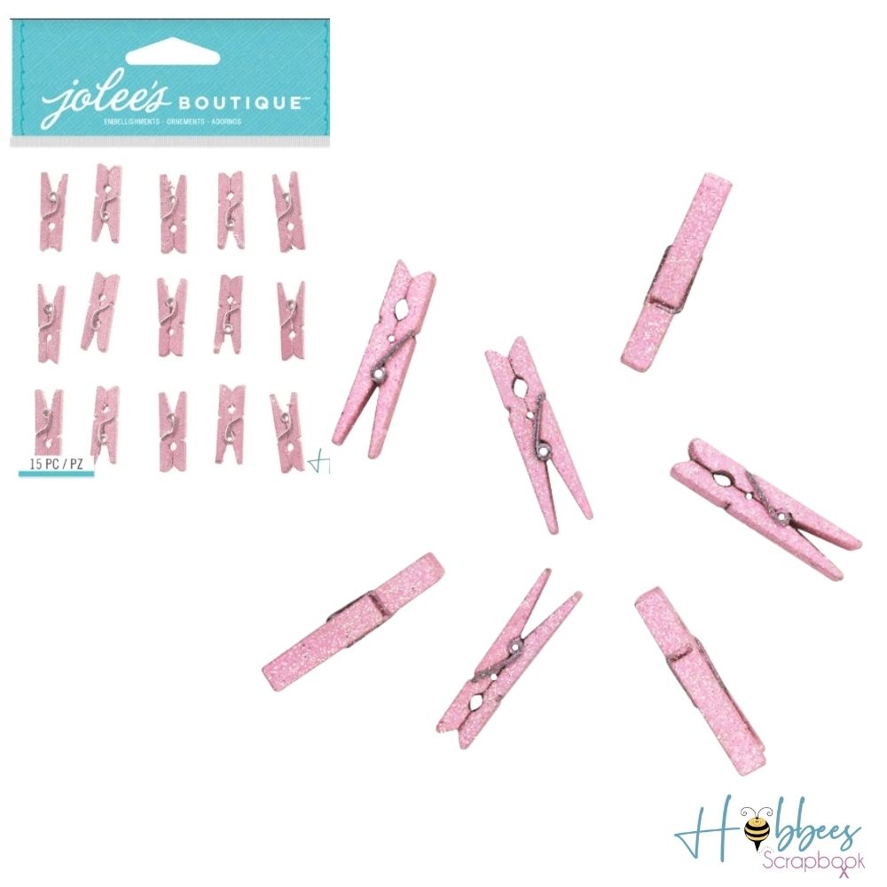 Pink Glitter Clothespins / 15 Mini Pinzas Rosas con Brillo