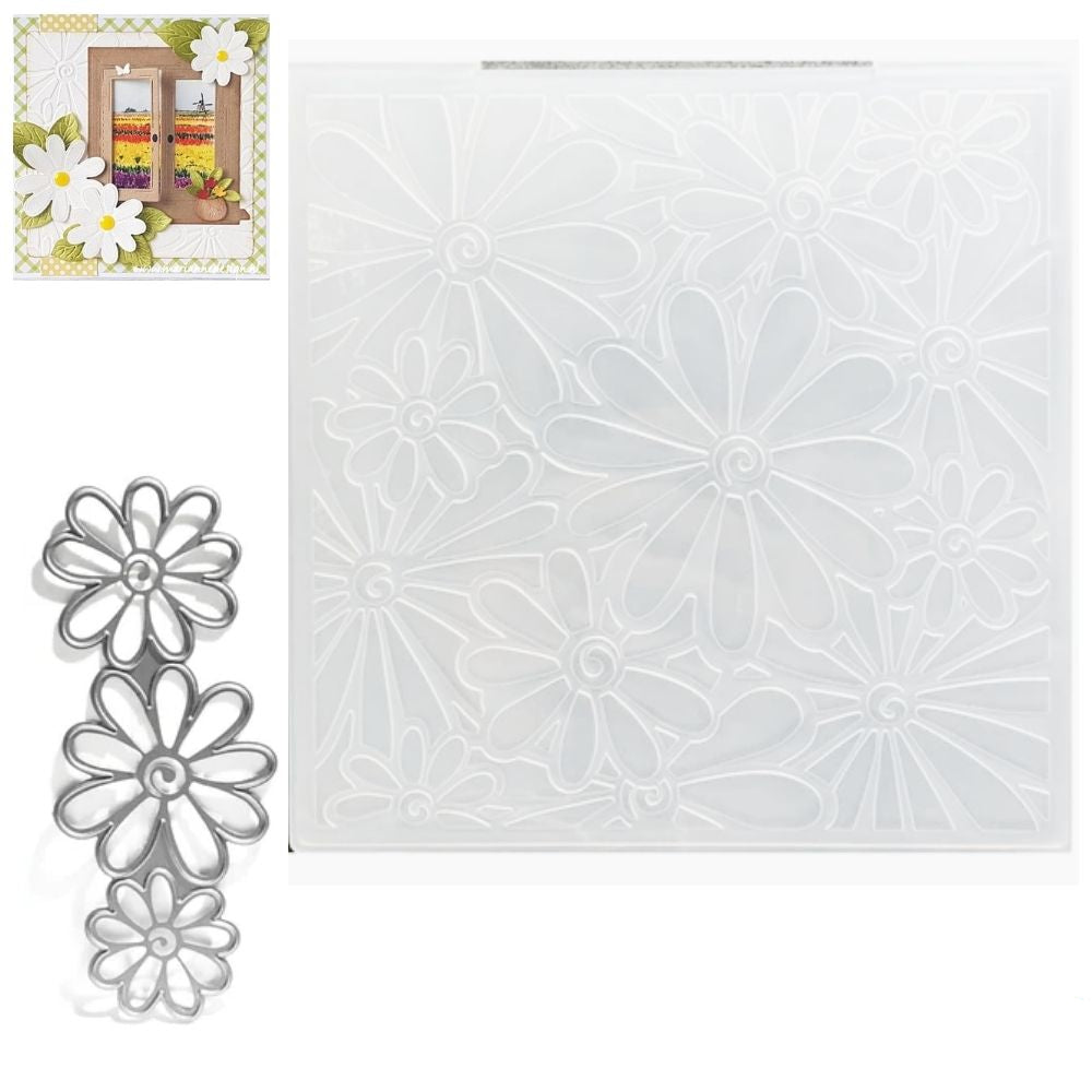 Embossing Folder &amp; Die Daisies / Suajes y Folder de Grabado de Margaritas Dados de Corte / Suajes / Troqueles Leane Creatief