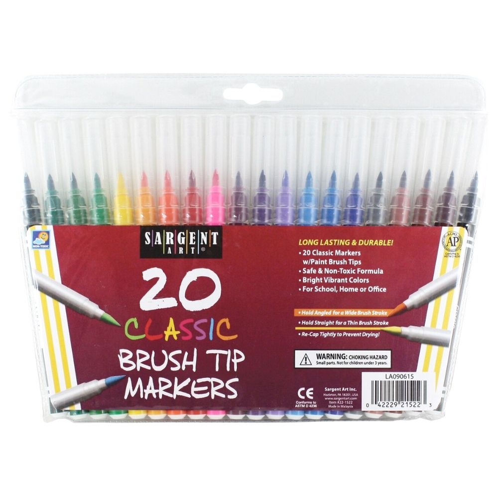 20 Classic Brush Tips Markers / 20 Marcadores Clásicos Colores y Plumones Sargent Art