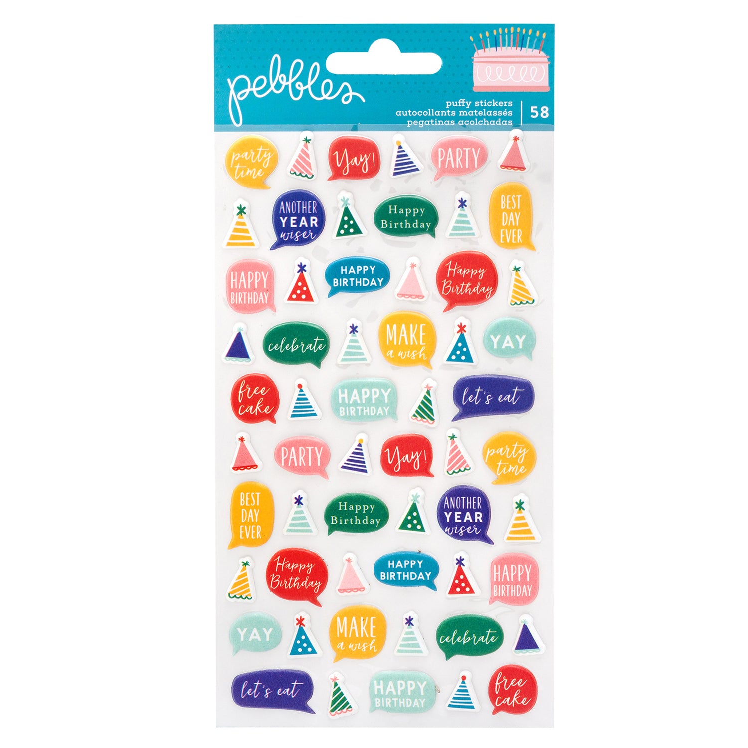 Happy Cake Day Puffy Stickers / Estampas en 3D Cumpleaños Feliz Stickers Pebbles