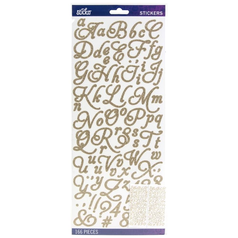Champagne Aphrodite Alphabet Stickers / Estampas de Alfabeto Oro Glitter Descontinuado Sticko