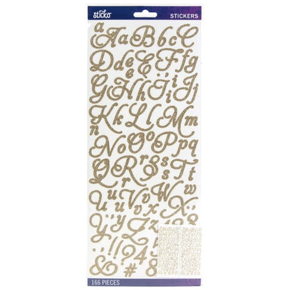Champagne Aphrodite Alphabet Stickers / Estampas de Alfabeto Oro Glitter Descontinuado Sticko