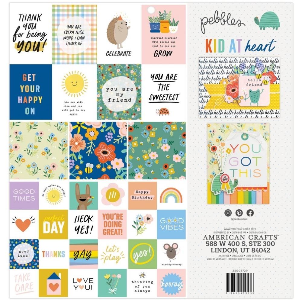 Kid At Heart Paper Pad 12 x 12&quot; / Block de Papel Flores y Frases Papel Pebbles