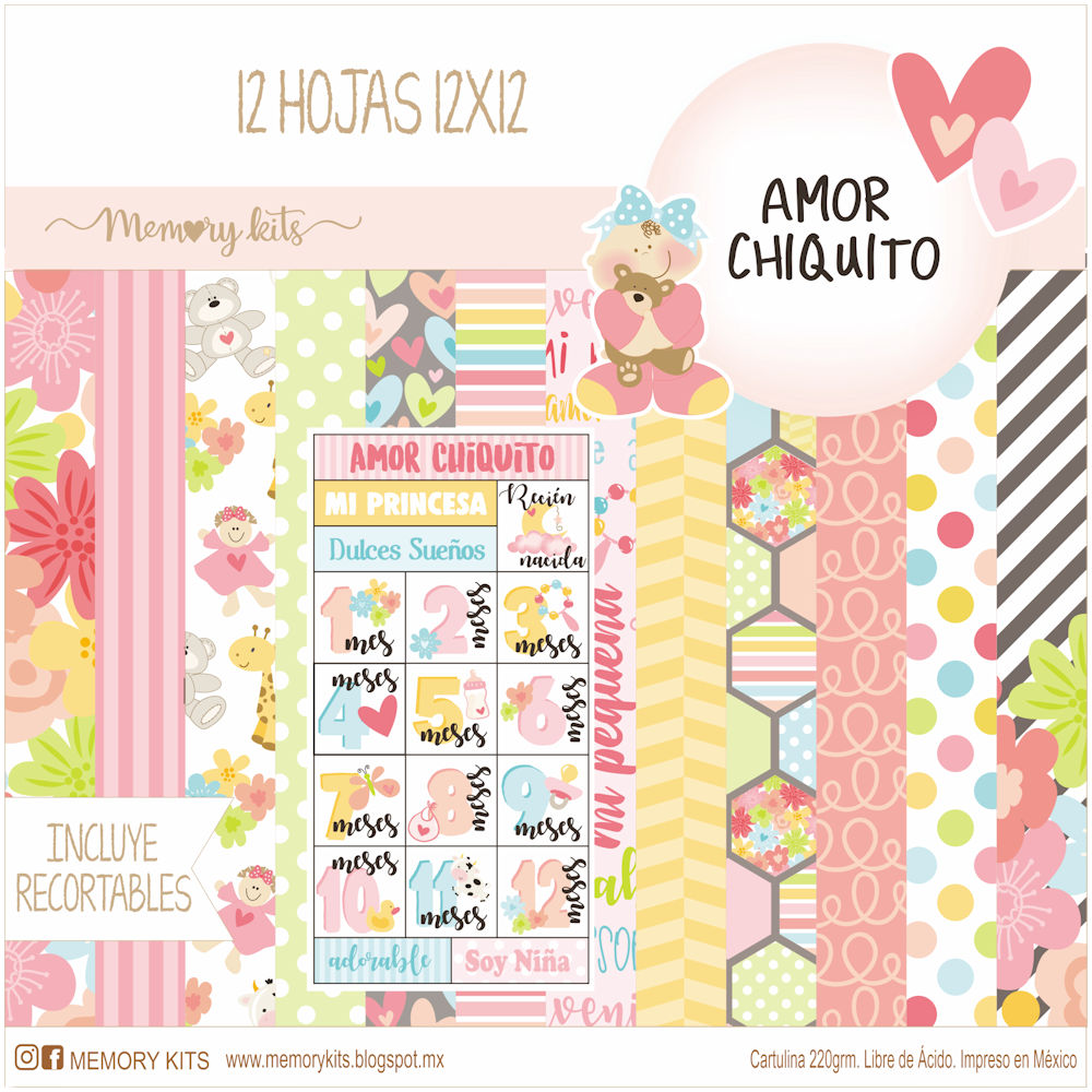 Kit de Papel Cartulina Amor Chiquito Niña Papel Memory Kits