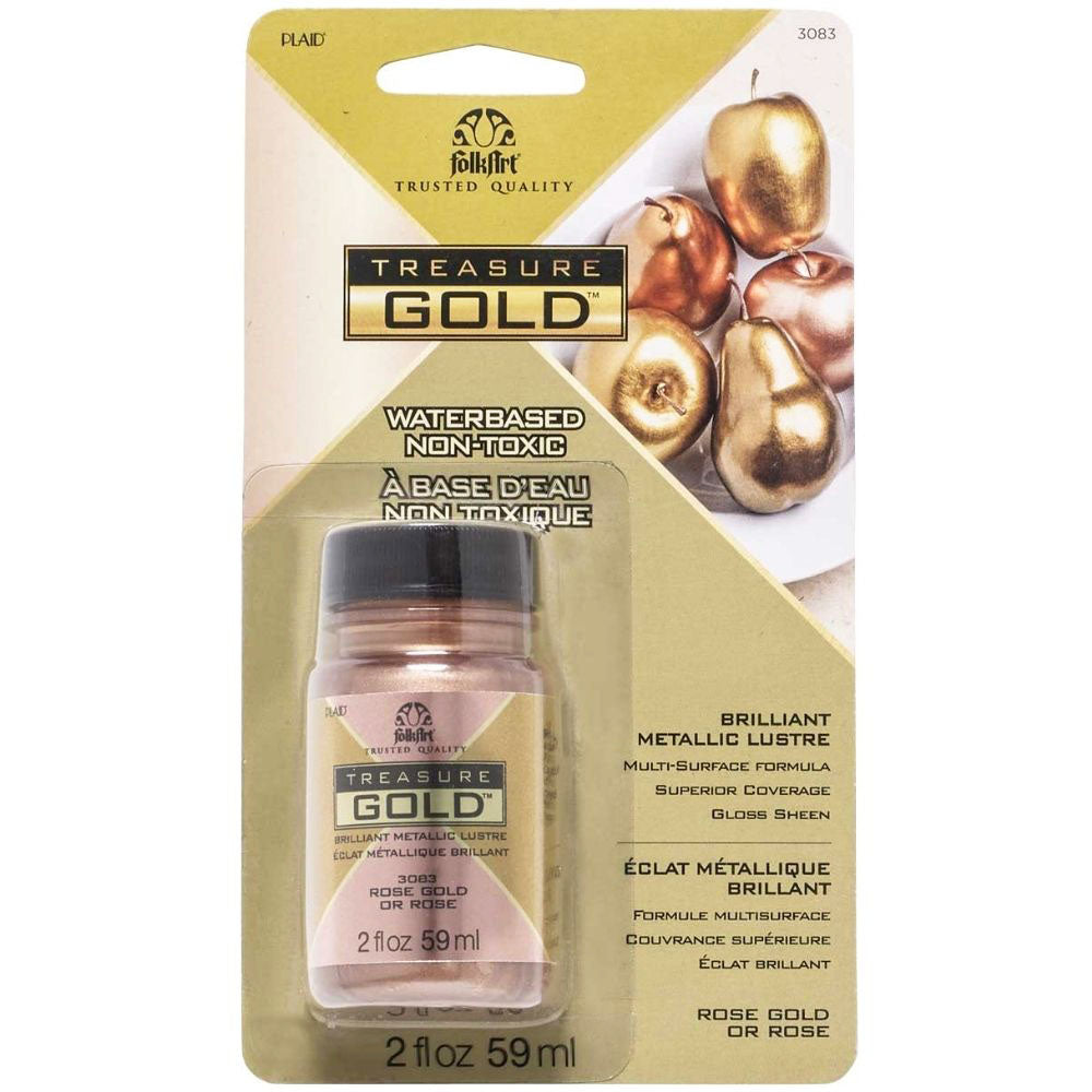 FolkArt Treasure Gold Acrylic Paint Rose Gold / Pintura Acrílica Multisuperficies Oro Rosado Metálica Acrìlicos Plaid