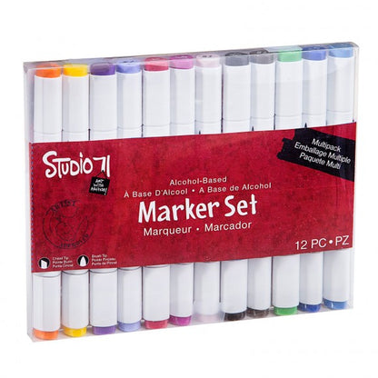 Alcohol Brush Markers / Set de 12 Marcadores de Alcohol Colores y Plumones Studio 71