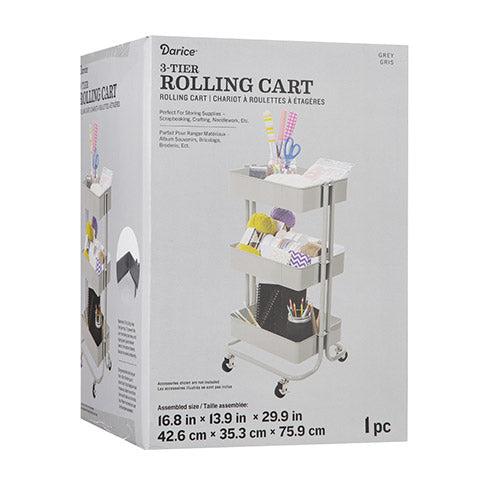 Metal Rolling Utility Cart Gray / Carrito con Ruedas Gris Almacenamiento y Organización Darice