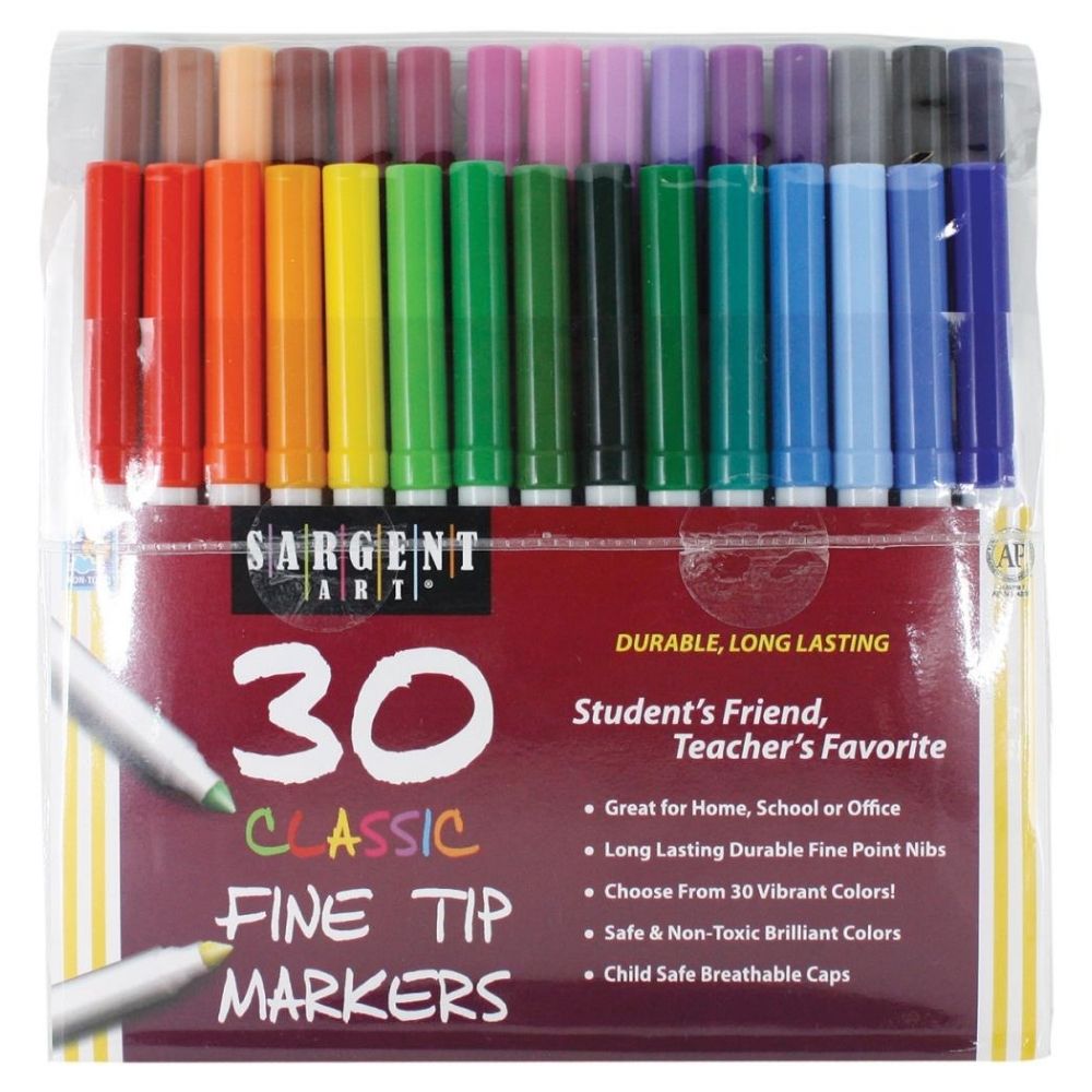 30 Classic Fine Tip Markers / 30 Marcadores Clásicos Punta Fina Colores y Plumones Sargent Art