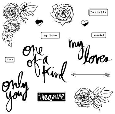 Only You Words &amp; Icons Clear Stamps / Sellos de Polímero de Flores y Frases Descontinuado Heidi Swapp