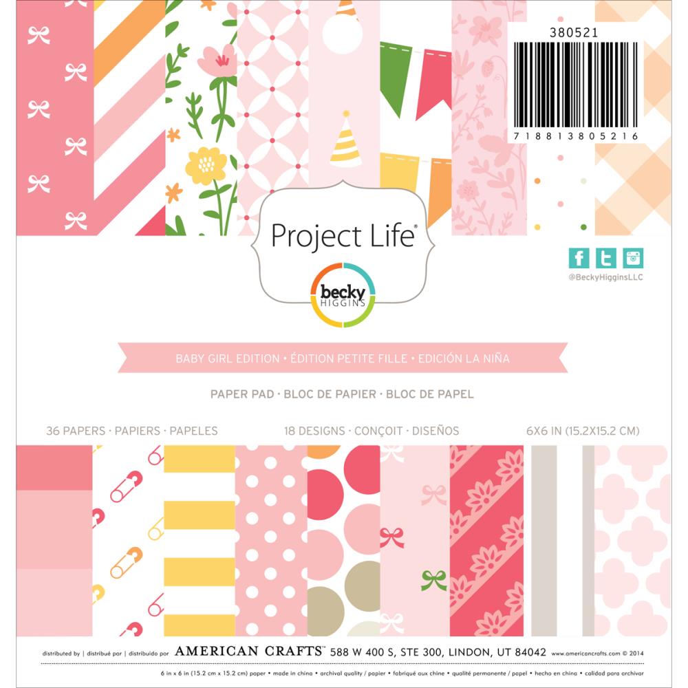 Paper Pad 6&quot;X 6&quot; 36/Pkg Baby Girl / Papel de Niña Bebé Papel Project Life