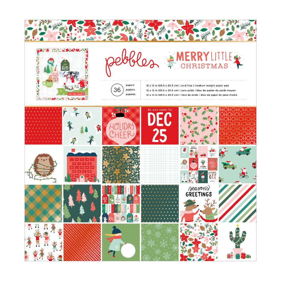 Merry Little Christmas Paper Pad / Block de Papel Decorado Navidad Descontinuado Pebbles