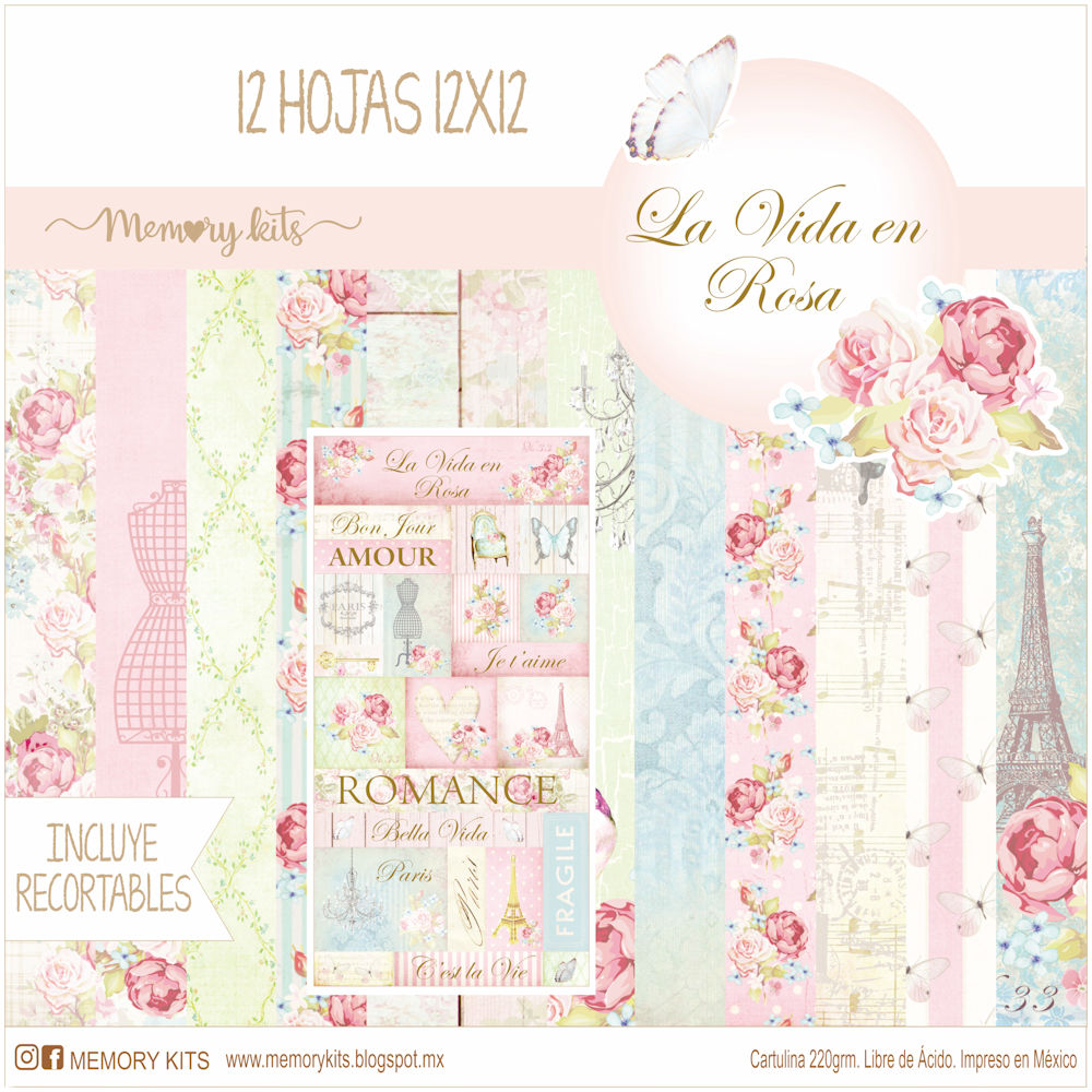 Kit de Papel Cartulina La Vida en Rosa Papel Memory Kits