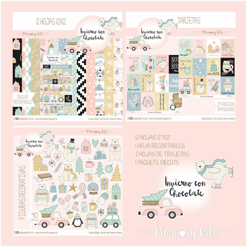 Kit de Papel Cartulina Invierno con Chocolate Papel Memory Kits