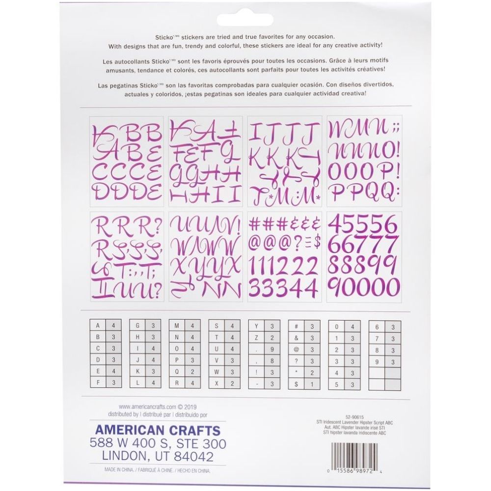 Iridescent X-Large Alphabet Stickers Lavander / Estampas de Alfabeto Lavanda Stickers Sticko