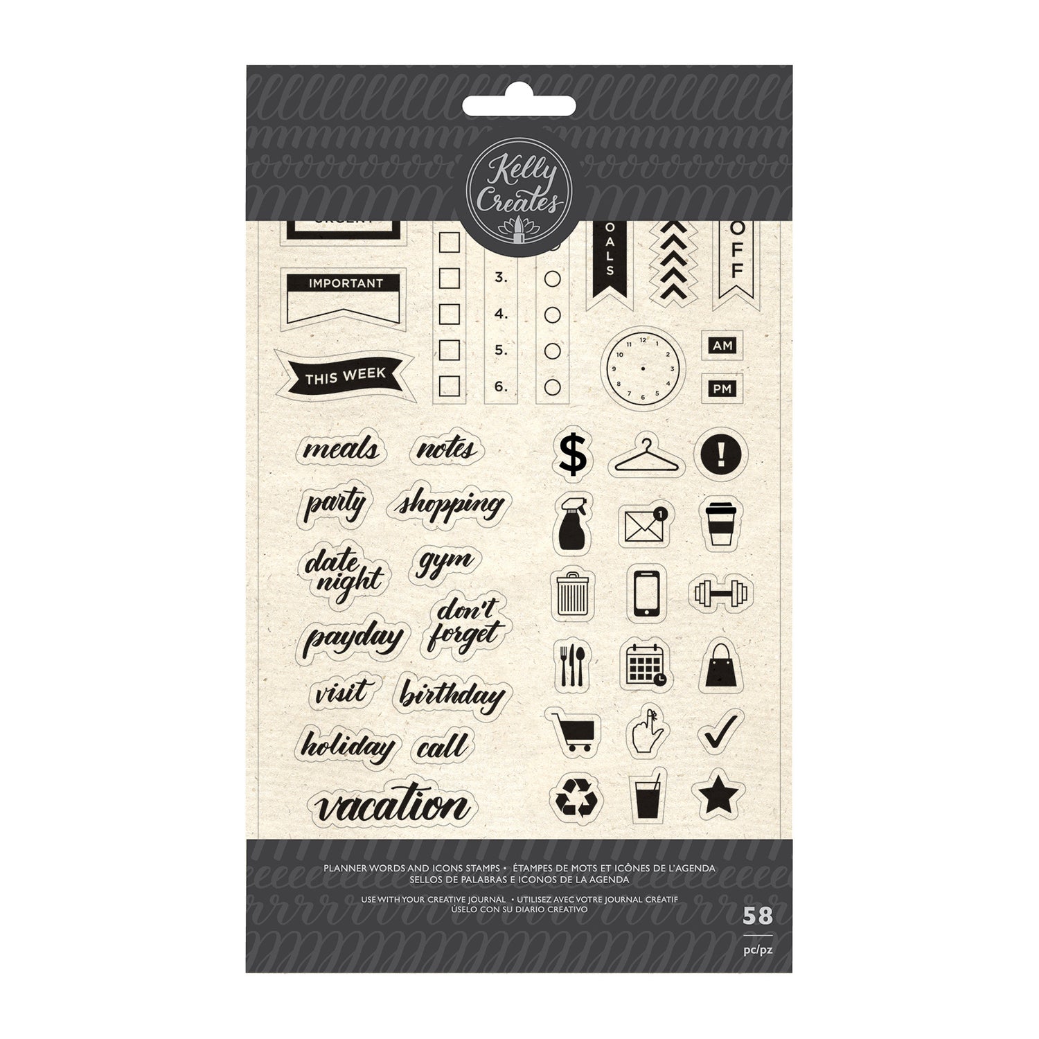 Planner Words &amp; Icons Stamps / Sellos de Polimero Palabras &amp; Iconos Descontinuado Kelly Creates
