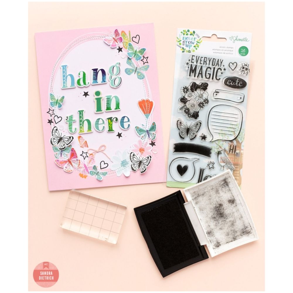 Never Grow Up Clear Acrylic Stamps / Sellos Mariposa y Frases Descontinuado American Crafts